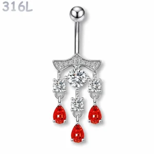 Piercing Nombril Chandelier Pendant à Zirconiums Sertis.