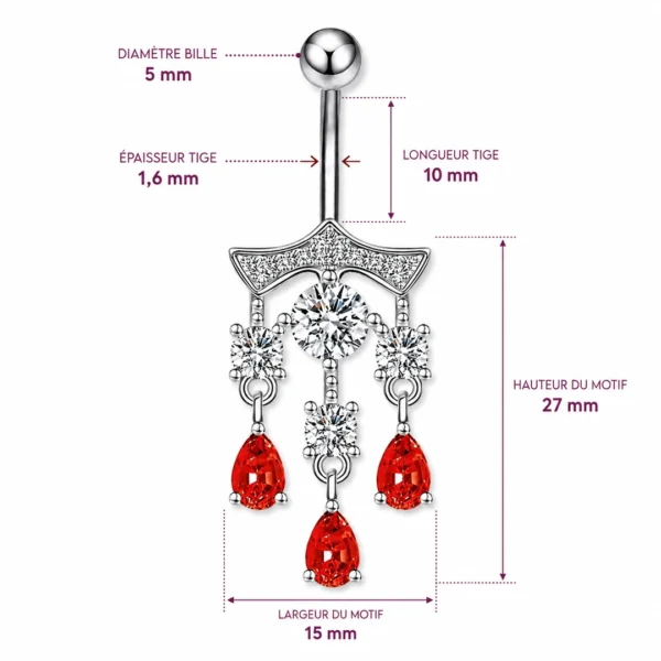 Piercing Nombril Chandelier Pendant à Zirconiums Sertis (dimensions) Piercing Nombril Chandelier Pendant à Zirconiums Sertis (dimensions).