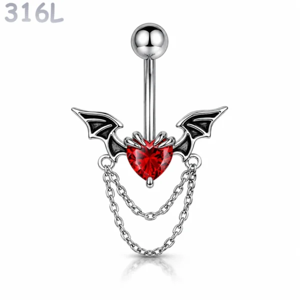 Piercing Nombril Cœur Ailé Gothique et Chaînes Pendantes Piercing Nombril Cœur Ailé Gothique et Chaînes Pendantes.