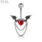 Piercing Nombril Cœur Ailé Gothique et Chaînes Pendantes.