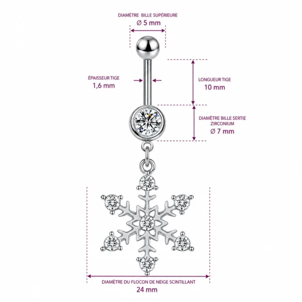 Piercing Nombril Flocon de Neige Zirconiums Scintillants (dimensions) Piercing Nombril Flocon de Neige Zirconiums Scintillants (dimensions).