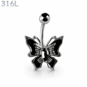 Piercing Nombril Papillon Noir à Zirconiums Sertis.