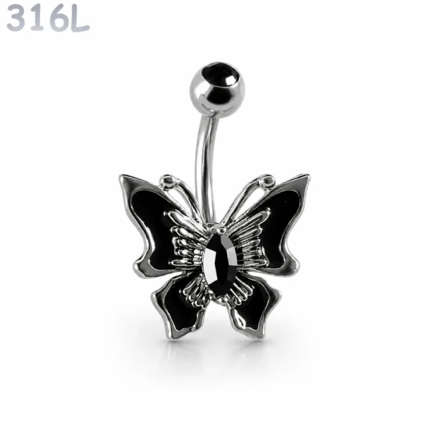 Piercing Nombril Papillon Noir à Zirconiums Sertis Piercing Nombril Papillon Noir à Zirconiums Sertis.