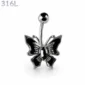 Piercing Nombril Papillon Noir à Zirconiums Sertis.