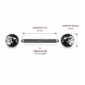 Piercing Téton Barbell Noir Boules Serties de Zirconiums (dimensions).