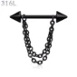 Piercing Téton Barbell Pointes & Double Chaîne Pendante Acier 316L Noir PVD.