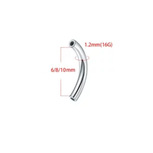 Tige Courbée (Banane) de Remplacement en Titane - Filetage Interne, 1.2 mm (dimensions).