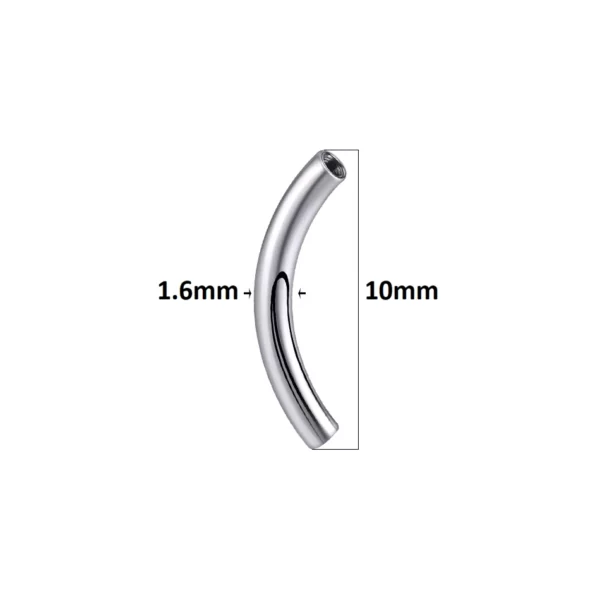 Tige Courbée (Banane) de Remplacement en Titane - Filetage Interne, 1.6 mm (dimensions)