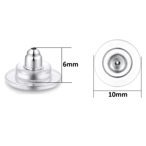 Bouchons de Boucles d’Oreilles en Acier et Caoutchouc Transparent (dimensions) Bouchons de Boucles d’Oreilles en Acier et Caoutchouc Transparent (dimensions).