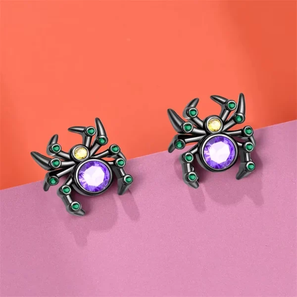 Boucles d'Oreilles Araignée Noire Argent 925 à Zirconiums Colorés Boucles d'Oreilles Araignée Noire Argent 925 à Zirconiums Colorés