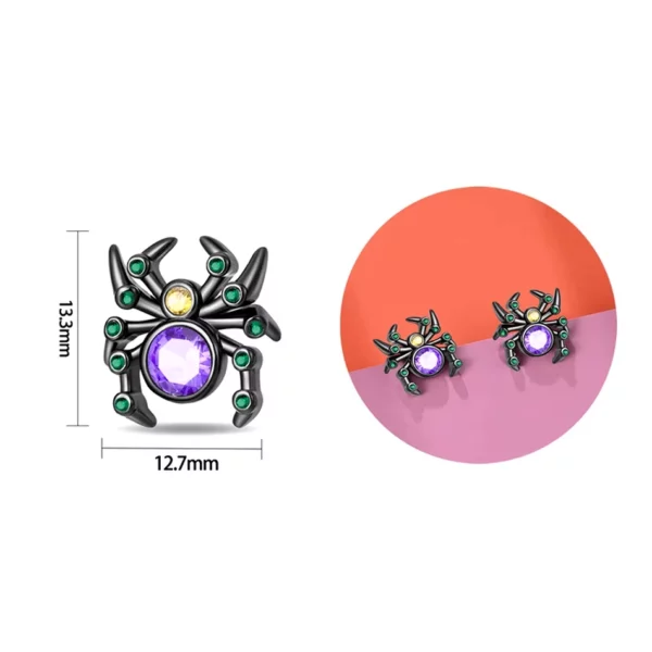 Boucles d'Oreilles Araignée en Argent 925 Anodisé Noir avec Zircons Colorés (dimensions) Boucles d'Oreilles Araignée en Argent 925 Anodisé Noir avec Zircons Colorés (dimensions).