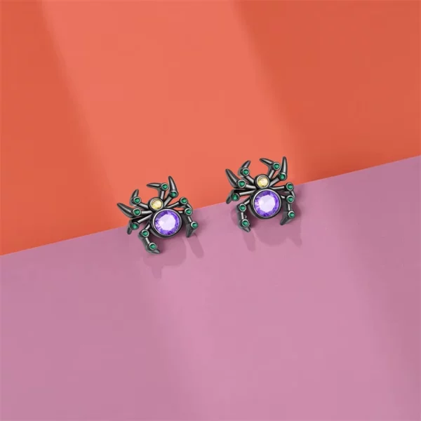 Boucles d'Oreilles Araignée en Argent 925 Anodisé Noir avec Zircons Colorés (expo) Boucles d'Oreilles Araignée en Argent 925 Anodisé Noir avec Zircons Colorés (expo)