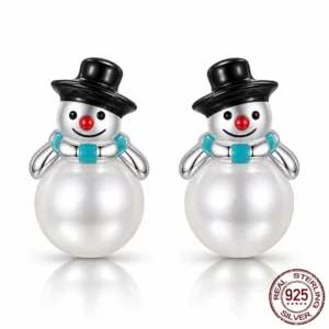 Boucles d’Oreilles Bonhomme de Neige Perlé en Argent 925.