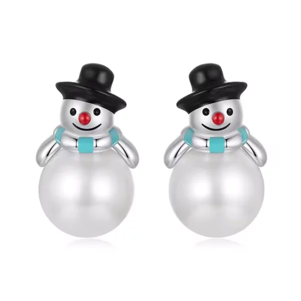 Boucles d’Oreilles Bonhomme de Neige en Argent 925 avec Perle Blanche.