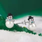 Boucles d’Oreilles Bonhomme de Neige en Argent 925 avec Perle Blanche (tige et fermoir).