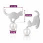 Boucles d’Oreilles Chat Jouant avec une Perle en Argent 925 (dimensions).