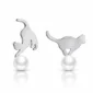 Boucles d’Oreilles Chat en Argent 925 avec Perle.