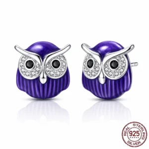 Boucles d'Oreilles Chouette aux Yeux Sertis de Zirconiums.