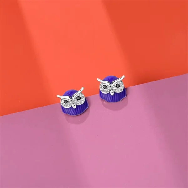 Boucles d'Oreilles Chouette en Argent 925 aux Yeux Sertis de Zirconiums Boucles d'Oreilles Chouette en Argent 925 aux Yeux Sertis de Zirconiums