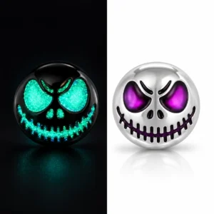Boucles d’Oreilles Crâne Phosphorescent en Argent 925.