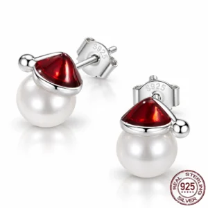 Boucles d’Oreilles Père Noël en Argent 925 & Perles.