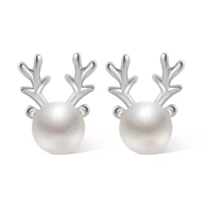 Boucles d'Oreilles Renne Argent avec Perle Fantaisie.