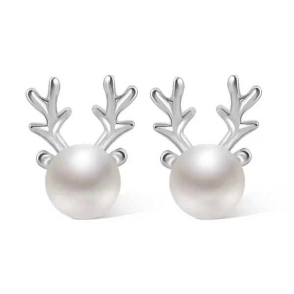Boucles d'Oreilles Renne Argent avec Perle Fantaisie.