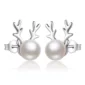 Boucles d'Oreilles Renne en Argent 925 Sterling avec Perle Fantaisie.