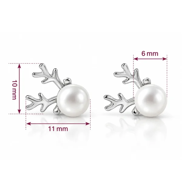 Boucles d'Oreilles Renne de Noël en Argent 925 & Perle (dimensions) Boucles d'Oreilles Renne de Noël en Argent 925 & Perle (dimensions).