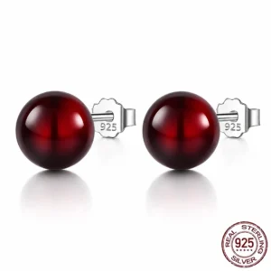 Boucles d’Oreilles Rouge Grenat en Verre Argent 925.