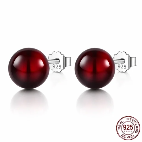 Boucles d’Oreilles Rouge Grenat en Verre Argent 925.