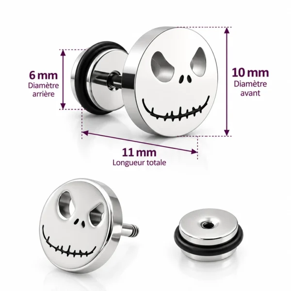 Boucles d'Oreilles Tête de Mort Jack Skellington (dimensions) Boucles d'Oreilles Tête de Mort Jack Skellington (dimensions).