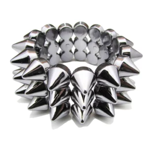 Bracelet Extensible à Spikes en Acrylique Argenté.