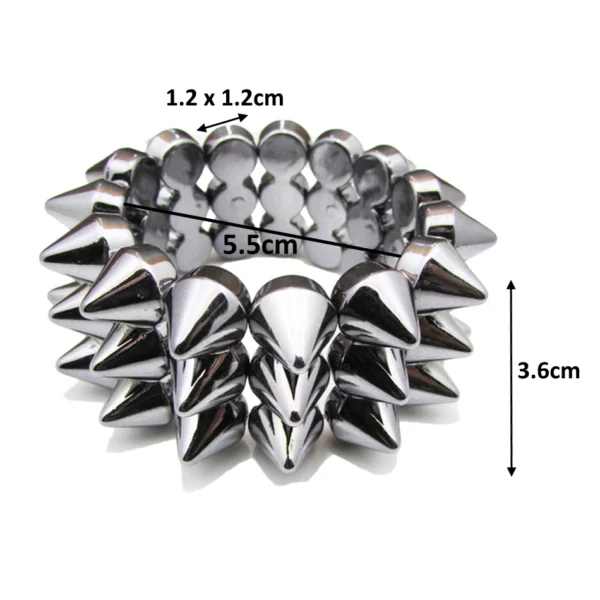 Bracelet Extensible à Spikes en Acrylique Argenté (dimensions)