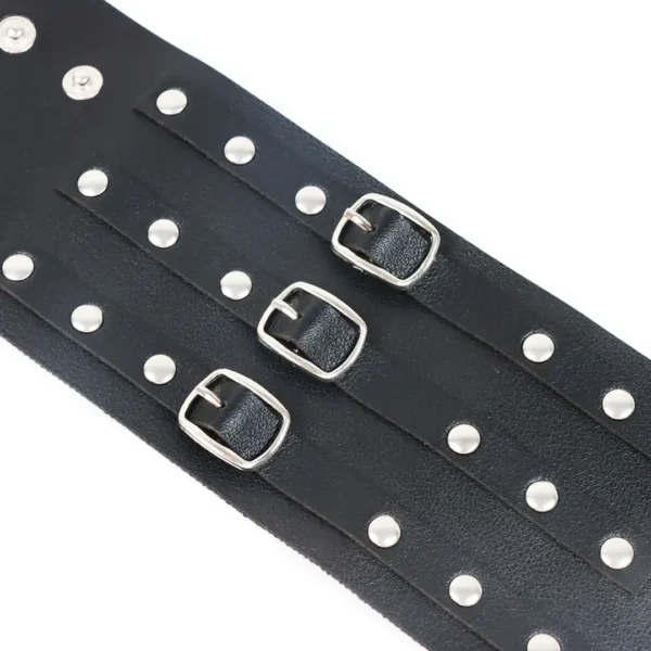 Bracelet Large en Cuir avec Boucles à Ardillon et Rivets 3 Bracelet Large Cuir Noir Boucles à Ardillon et Rivets.