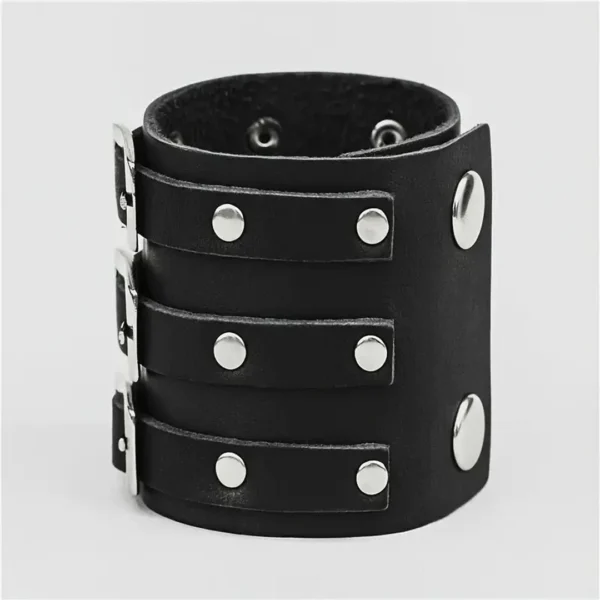 Bracelet Large en Cuir avec Boucles à Ardillon et Rivets 5 Bracelet Large Cuir Noir avec Boucles à Ardillon et Rivets.