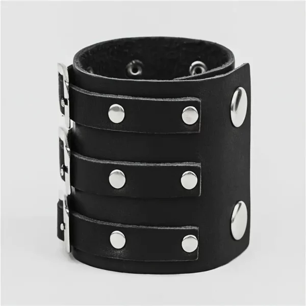 Bracelet Large en Cuir avec Boucles à Ardillon et Rivets 5 Bracelet Large en Cuir avec Boucles à Ardillon et Rivets 5