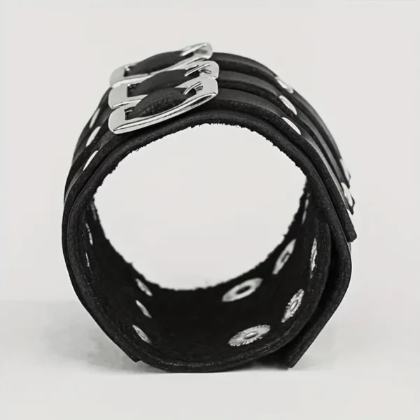 Bracelet Large en Cuir avec Boucles à Ardillon et Rivets 9 Bracelet Large en Cuir avec Boucles à Ardillon et Rivets 9