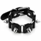 Bracelet en Cuir Noir à Clous & Maillons Métalliques.
