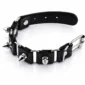 Bracelet en Cuir Noir à Pointes & Maillons Métalliques.