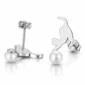 Clous d’Oreilles Chat Jouant avec une Perle en Argent 925.