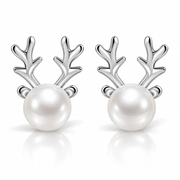 Clous d'Oreilles Renne de Noël en Argent 925 & Perle Clous d'Oreilles Renne de Noël en Argent 925 & Perle.