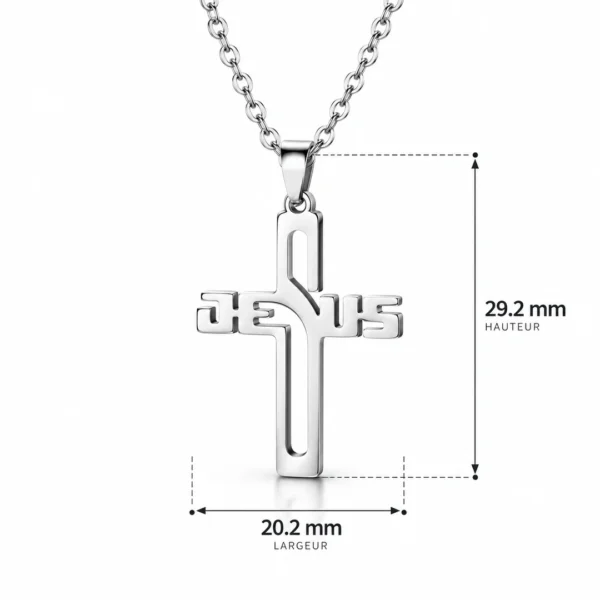Collier Croix JESUS Acier Inoxydable 316L (dimensions) Collier Croix JESUS Acier Inoxydable 316L (dimensions).
