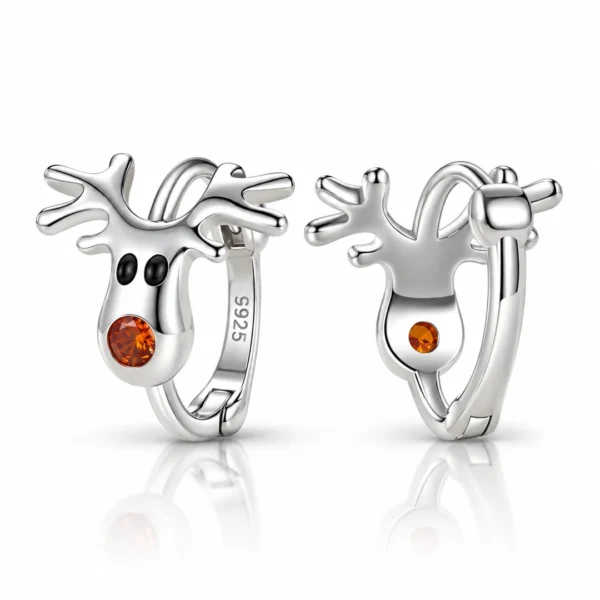 Créoles 10 mm Renne de Noël en Argent 925 & Zirconium Rouge Créoles 10 mm Renne de Noël en Argent 925 & Zirconium Rouge