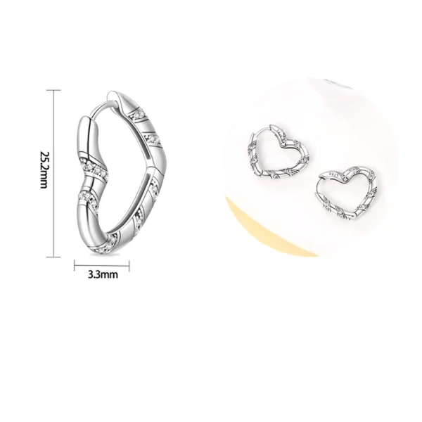 Créoles Cœur Argenté Sublimé par des Zircons (dimensions).