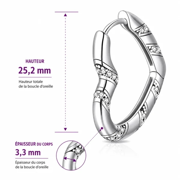 Créoles Cœur en Argent 925 Serties de Zirconiums (dimensions) Créoles Cœur en Argent 925 Serties de Zirconiums (dimensions).