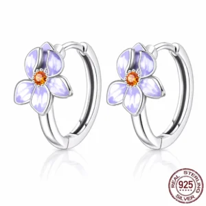 Créoles Fleur Lavande en Argent 925 à Zirconium Orange.