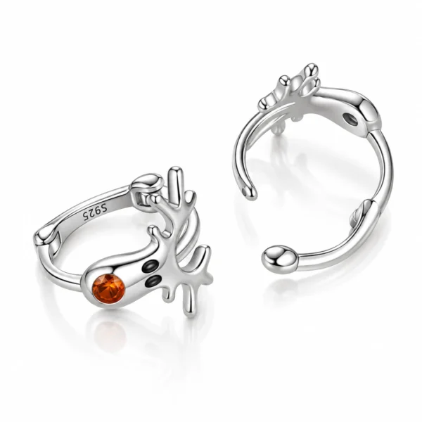 Créoles à Charnière Motif Renne de Noël en Argent 925 & Zirconium Rouge Créoles à Charnière Motif Renne de Noël en Argent 925 & Zirconium Rouge