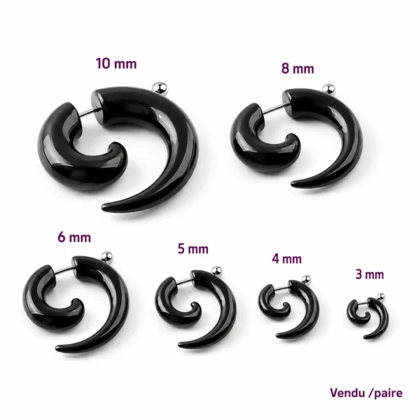 Faux Écarteur Spirale en Acrylique Noir (épaisseur des cornes) Faux Écarteur Spirale en Acrylique Noir (épaisseur des cornes).