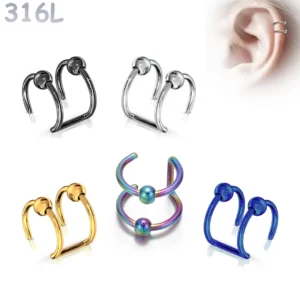 Faux Piercing Double Anneau avec Billes en Acier 316L.